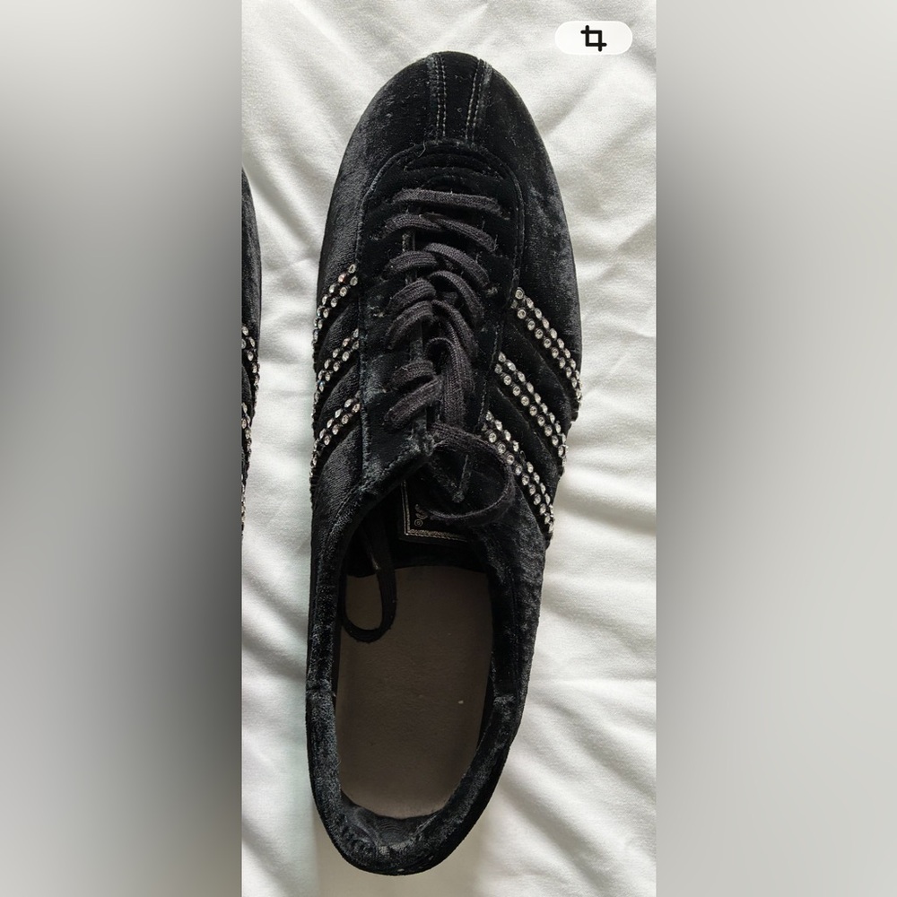 Black Velvet Women's Sneaker with Crystal Stripes